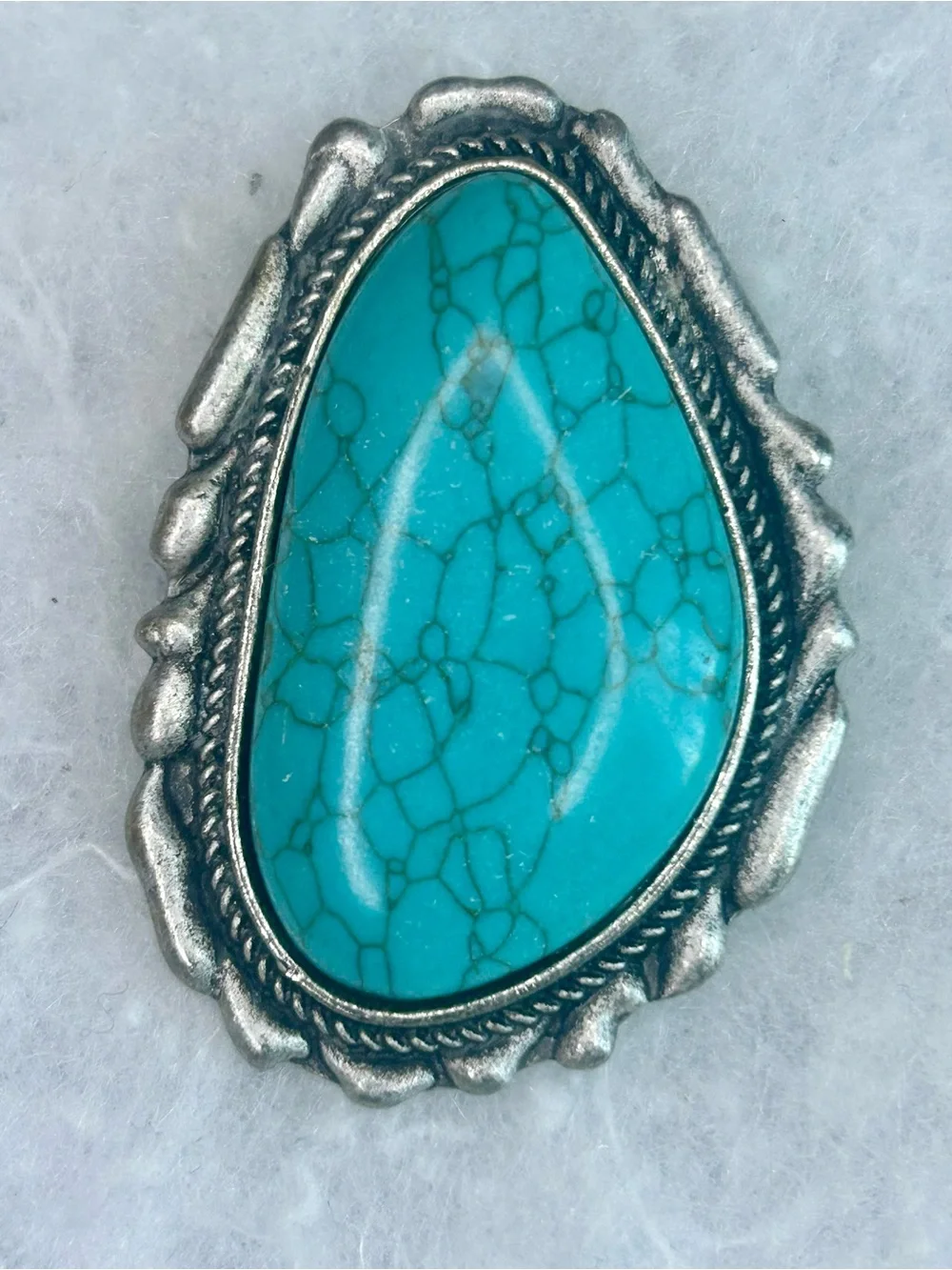 Large Southwestern Faux Turquoise Statement Stretch Ring (c. 2000s–2010s)